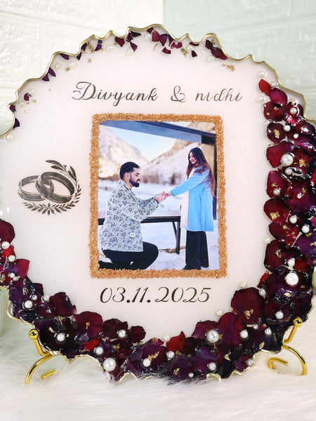 Moon shape Rose petals Preserved Resin Art